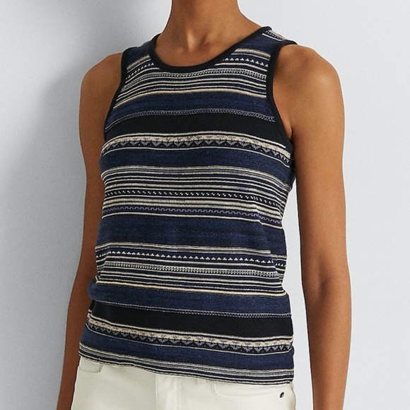 Lauren Ralph Lauren Striped Sleeveless Linen Blend Sweater Size XL - Picture 1 of 14